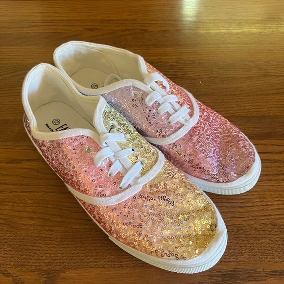Rainbow Pride Sequin Canvas Sneakers by Princess Pumps. - Picture 1 of 5